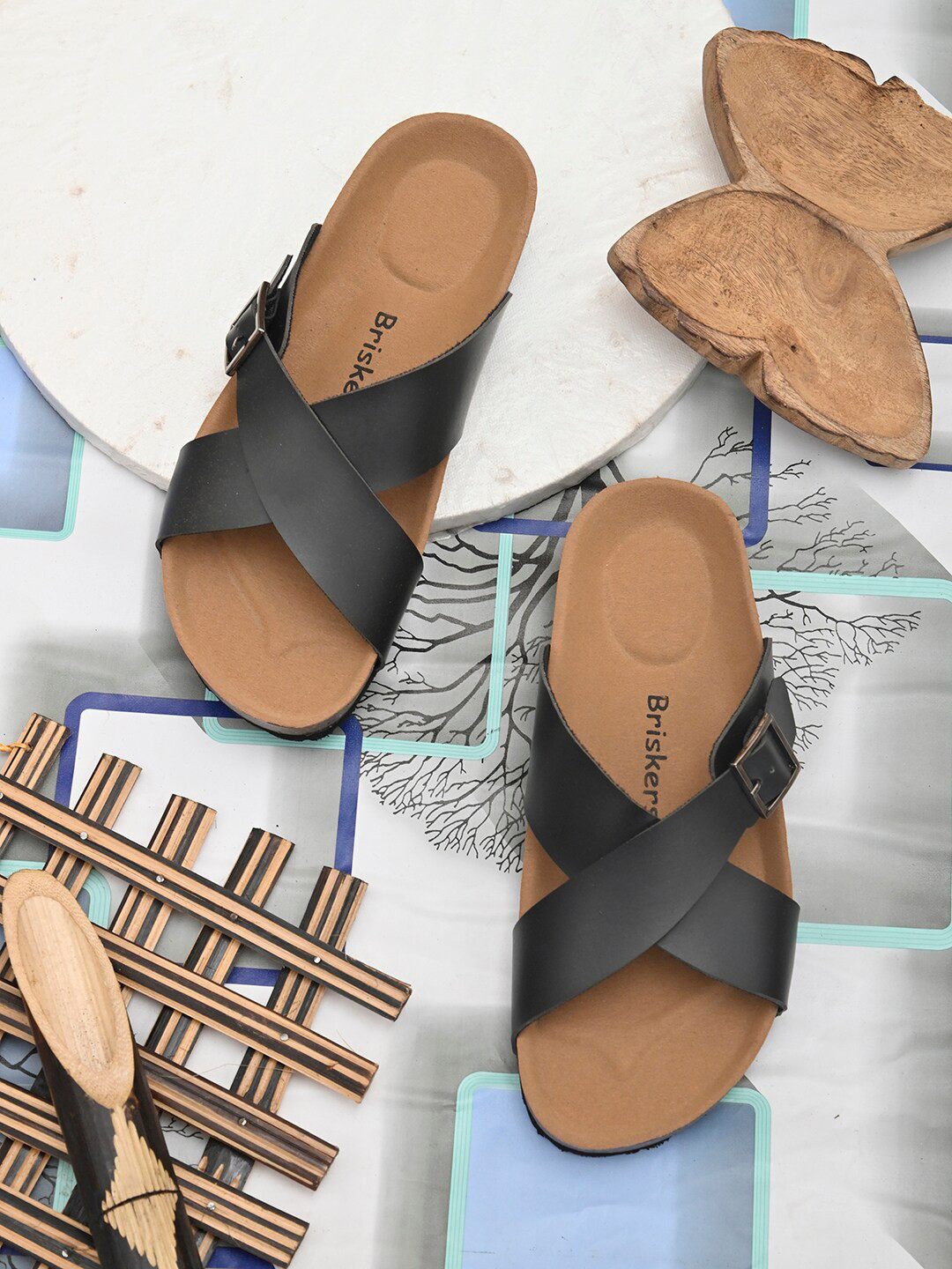 BRISKERS Women Black Open Toe Flats