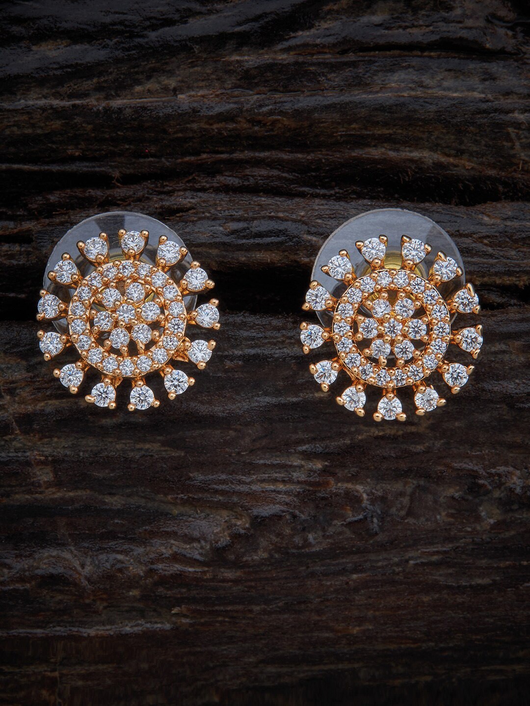 Kushal's Fashion Jewellery White & Gold-Plated Cubic Zirconia Circular Studs Earrings