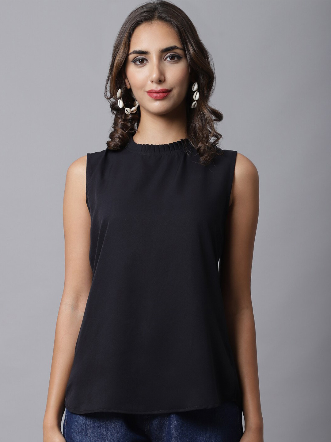 MARC LOUIS Navy Blue Crepe Top