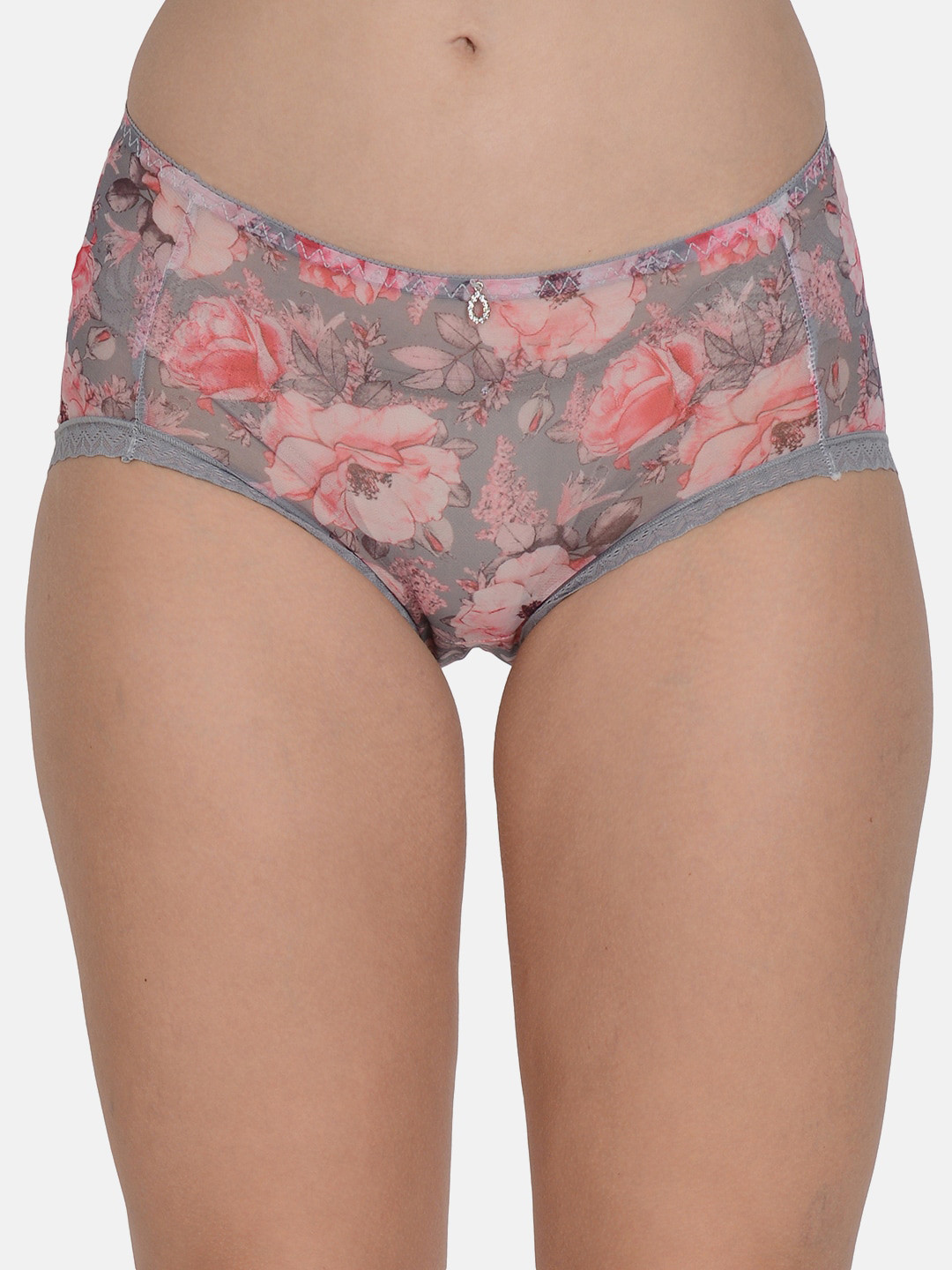 mod & shy Women Grey & Pink Floral Printed Hipster Briefs MU198new