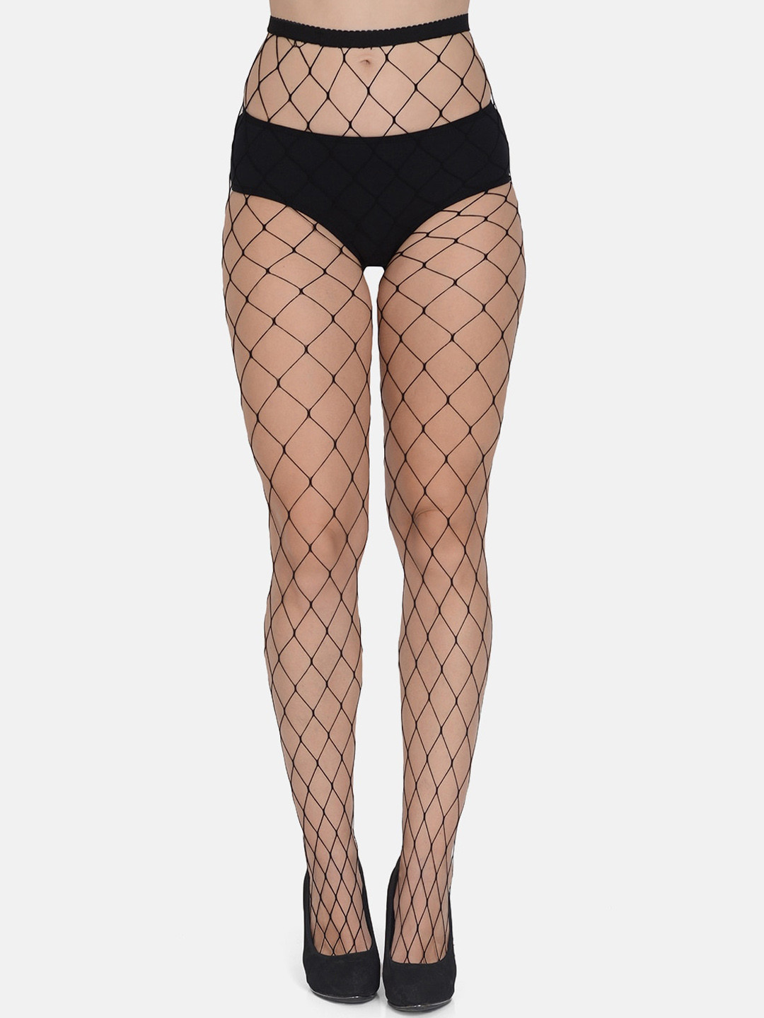 mod & shy Women Black Fishnet Design Stockings
