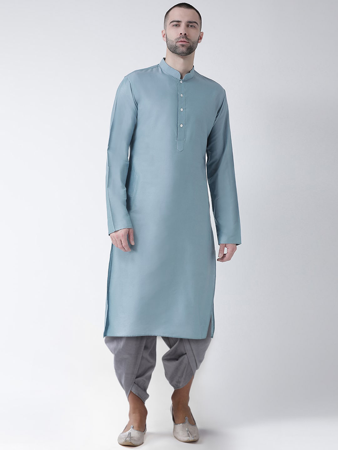 KISAH Men Blue Mandarin Collar Kurta with Dhoti Pants