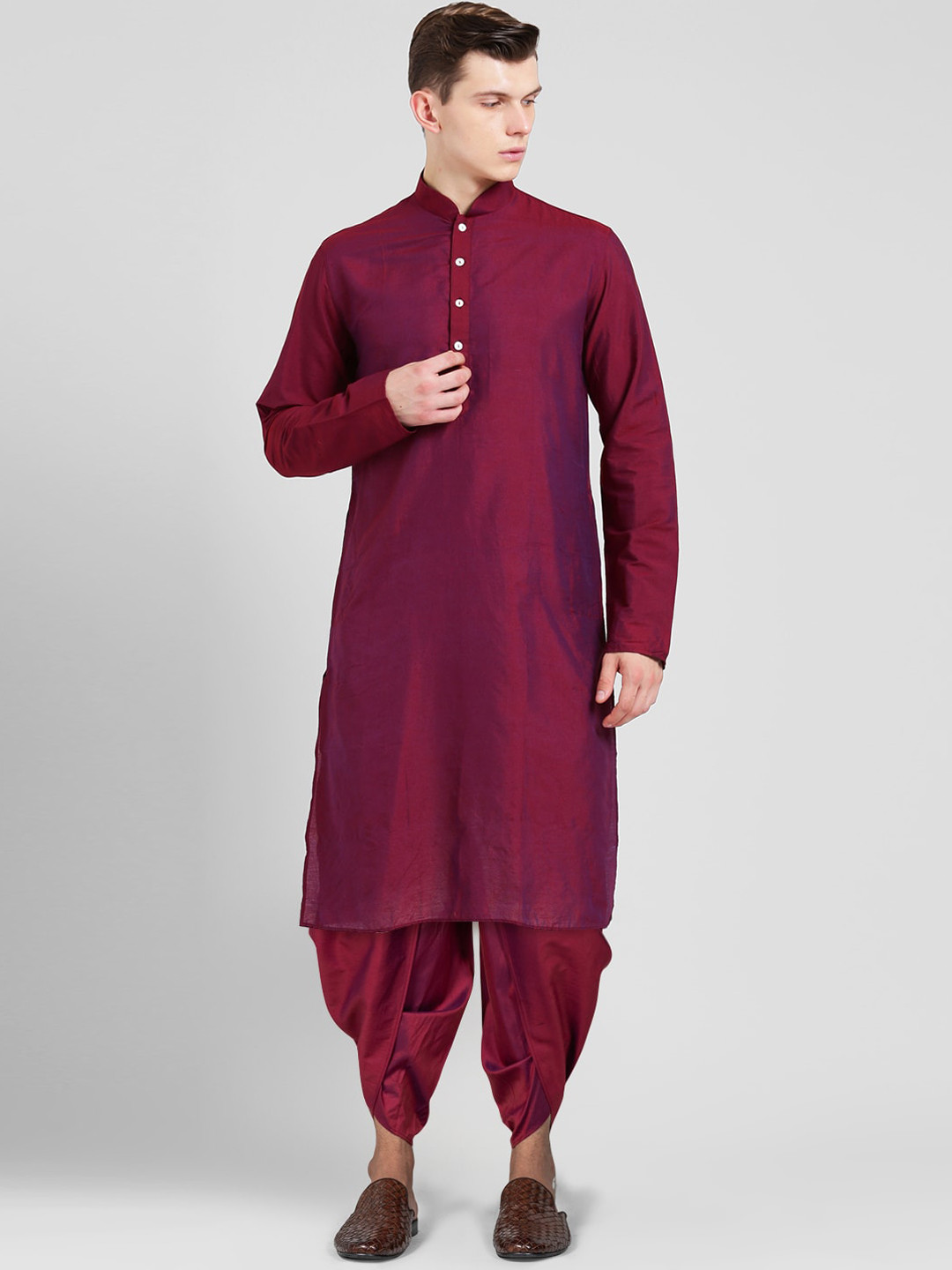 KISAH Men Magenta Kurta with Dhoti Pants