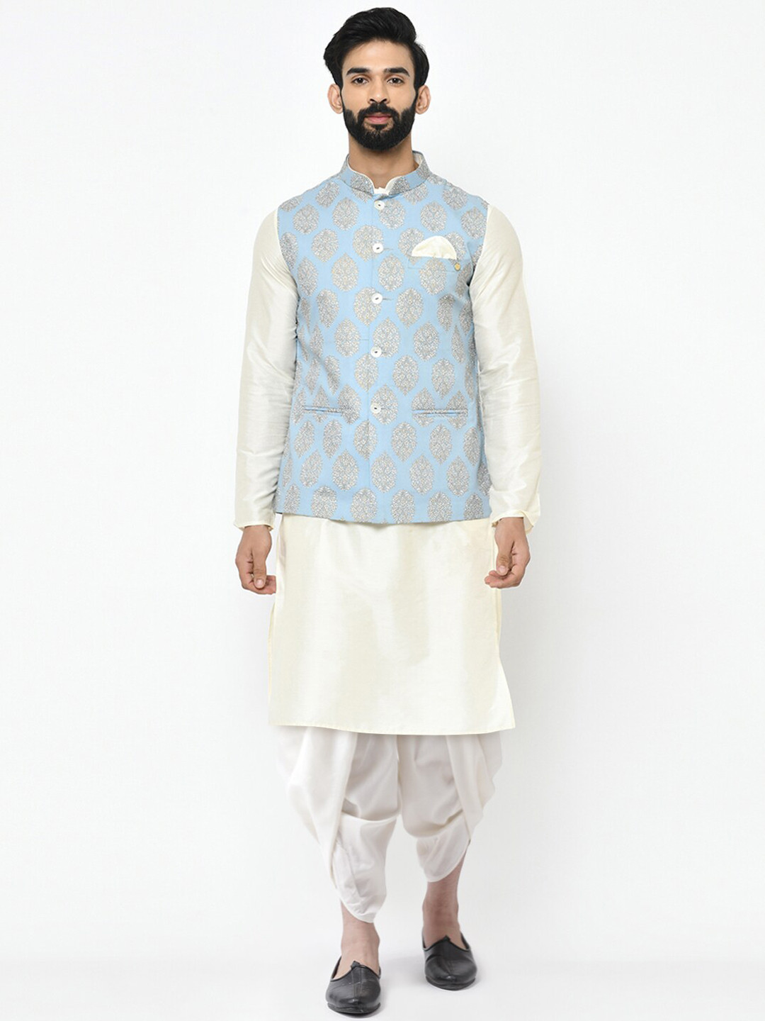 KISAH Men Kurta with Dhoti Pants & Jacket Set