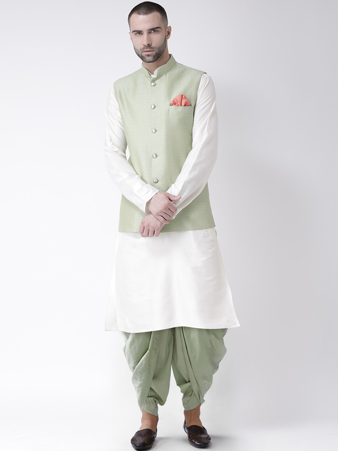 KISAH Men White Kurta with Dhoti Pants & Jacket