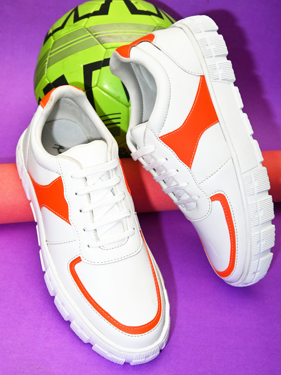Mast & Harbour Men Orange And White Colourblocked Sneakers
