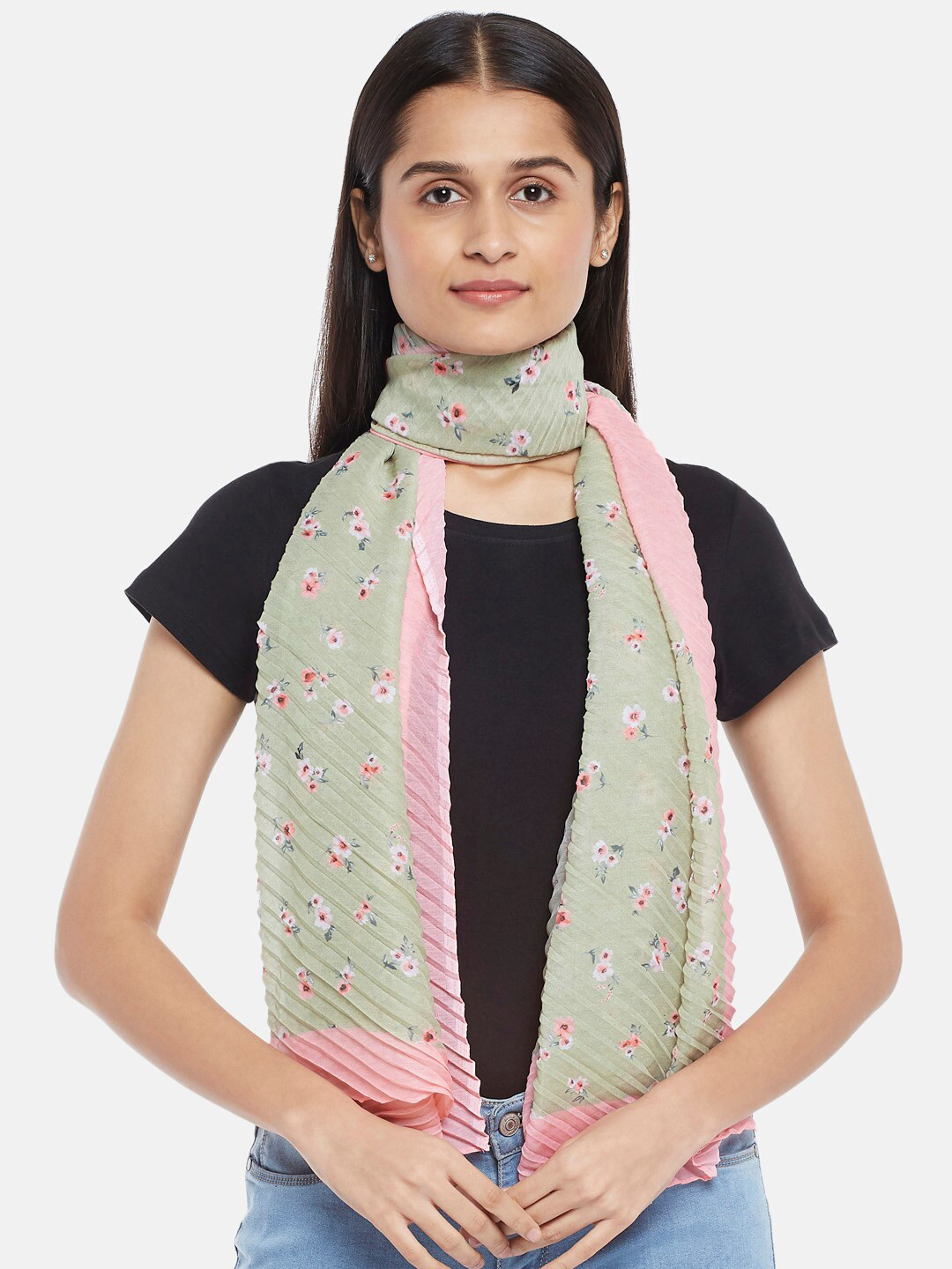 Honey by Pantaloons Women Pink & Green Printed Scarf