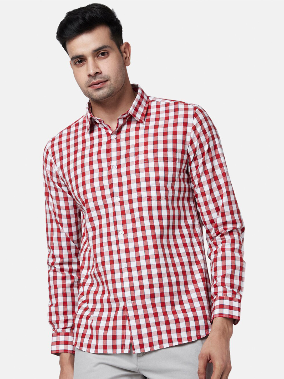 BYFORD by Pantaloons Men Red Slim Fit Gingham Checks Checked Casual Shirt
