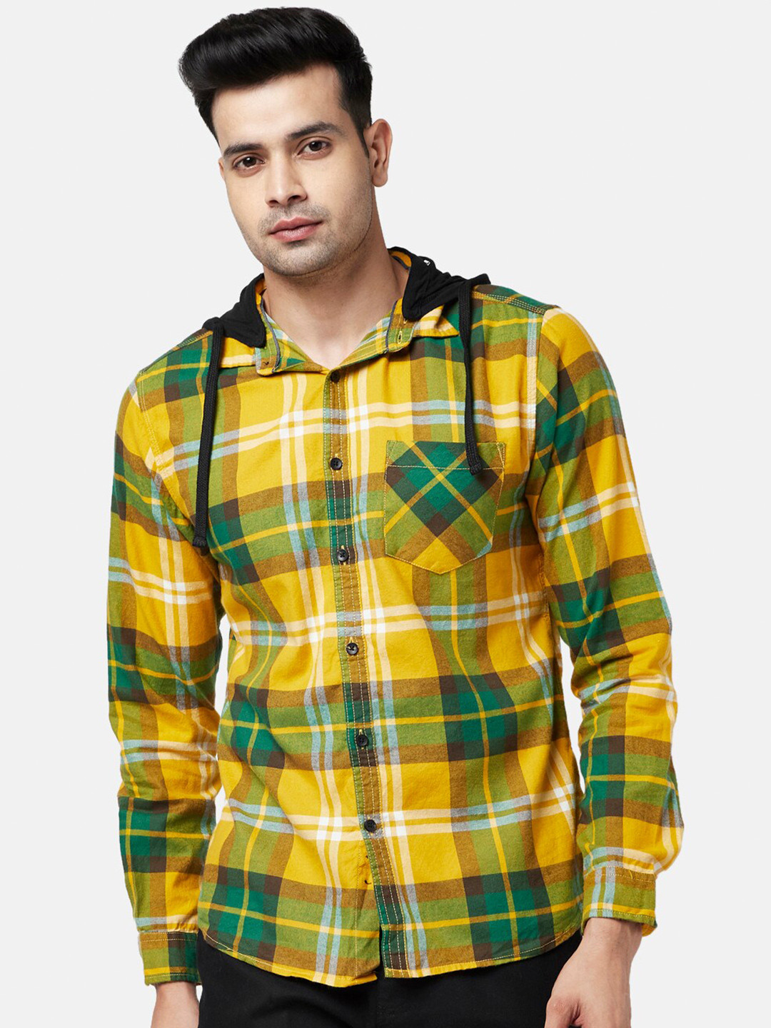 Urban Ranger by pantaloons Men Yellow & Green Slim Fit Tartan Checked Casual Shirt