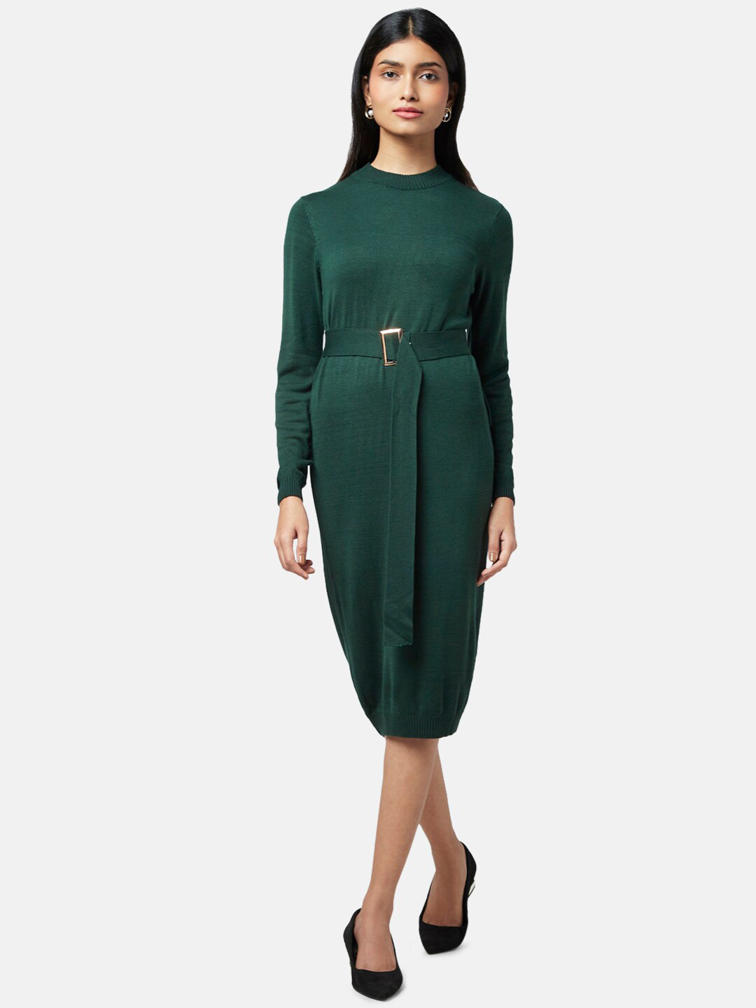 Annabelle by Pantaloons Women Green Self Design Sweater Dress