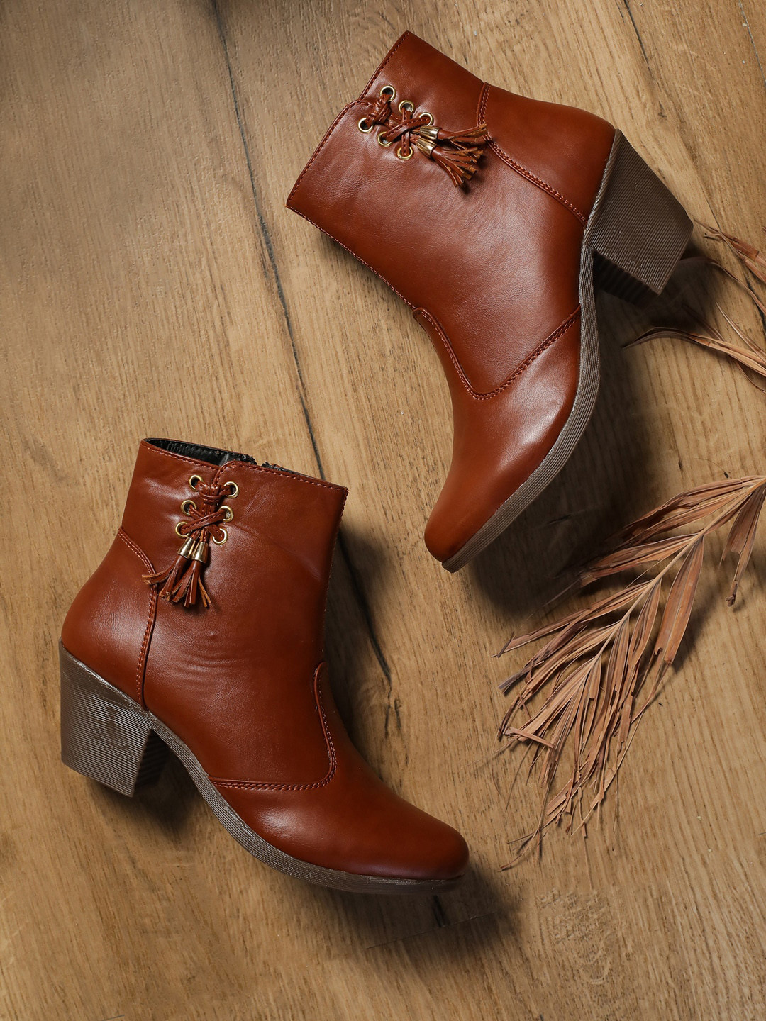 EVERLY Women Brown Pointed Toe Tasselled Detailed Regular Boots