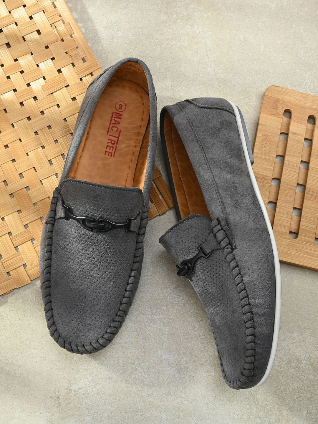 Mactree Men Grey Suede Loafers