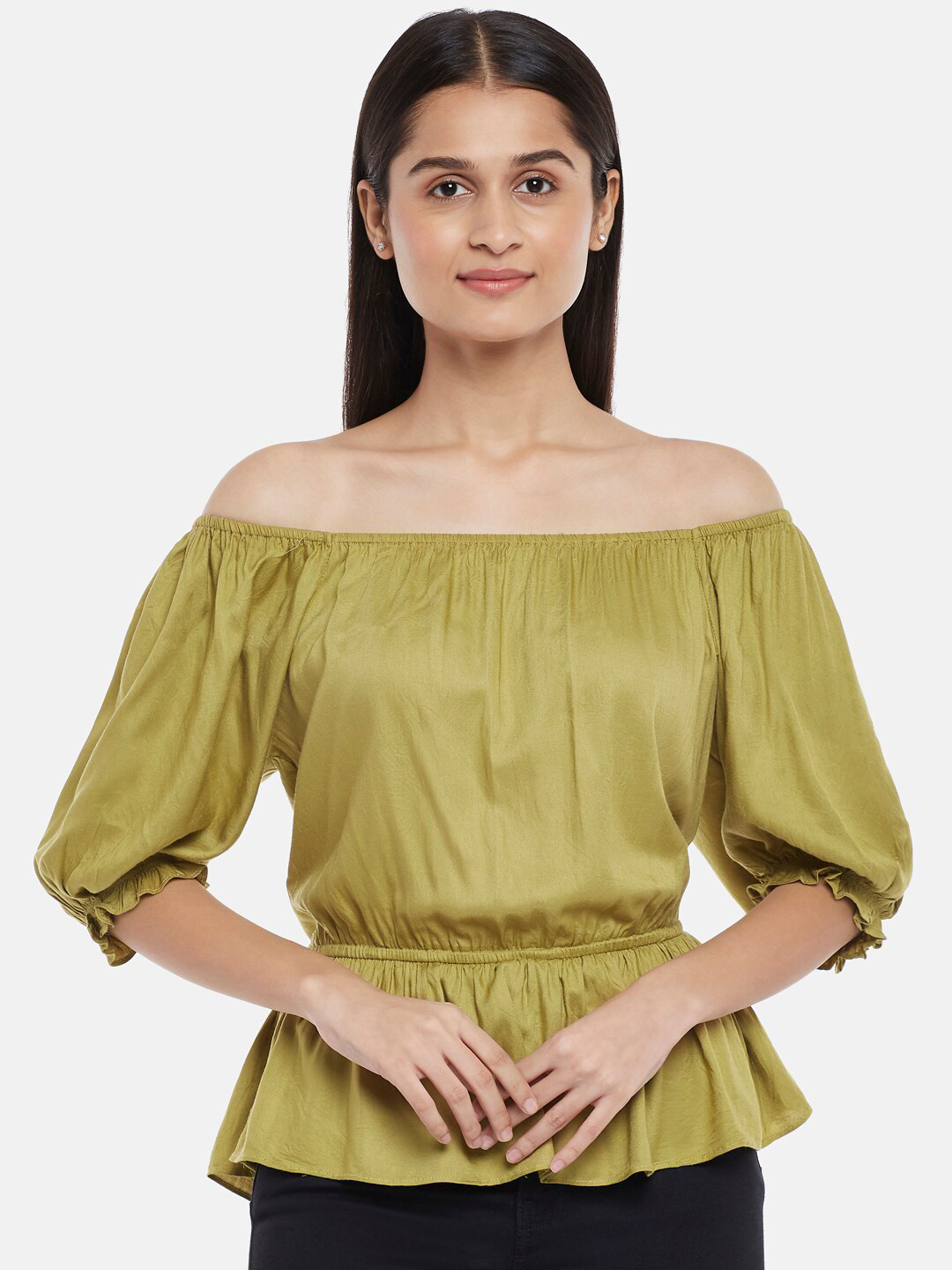 Honey by Pantaloons Khaki Off-Shoulder Bardot Top
