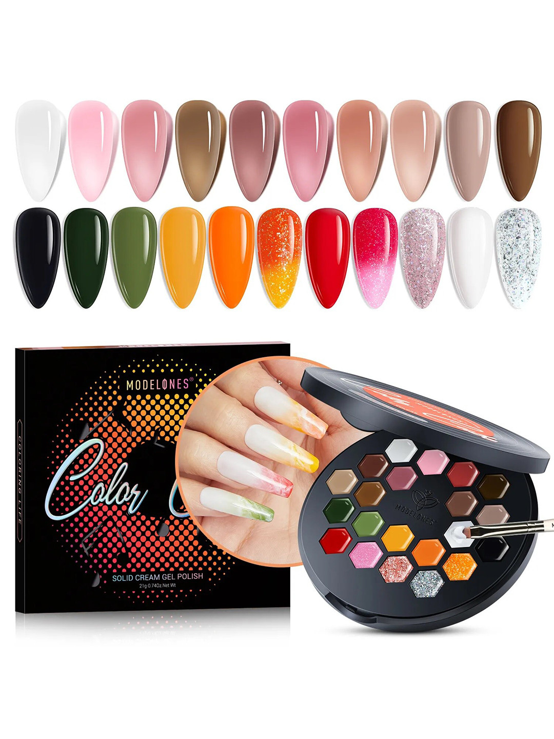 Modelones Women 21 Colors Vinyl Record Solid Cream Gel Polish Palette