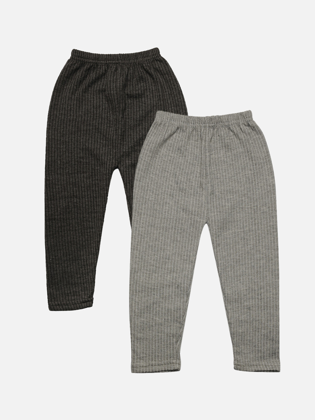 TINY HUG Girls Pack Of 2 Grey & Dark Grey Solid Cotton Thermal Bottoms