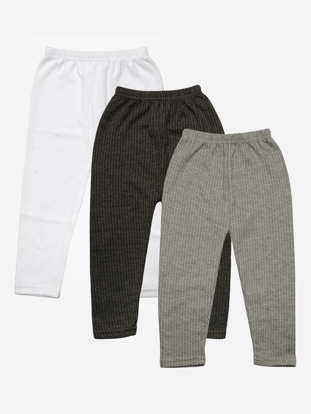TINY HUG Girls Pack Of 3 Striped Cotton Thermal Bottoms