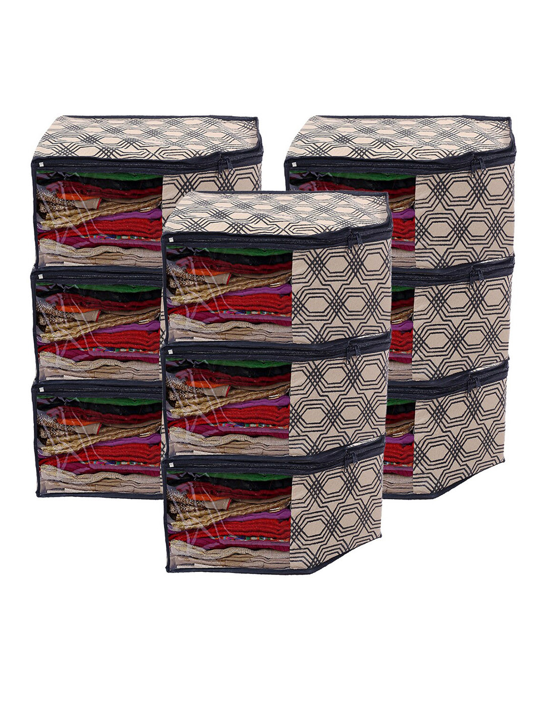 Kuber Industries Set of 9 Cream Printed Saree Blouse Organisers