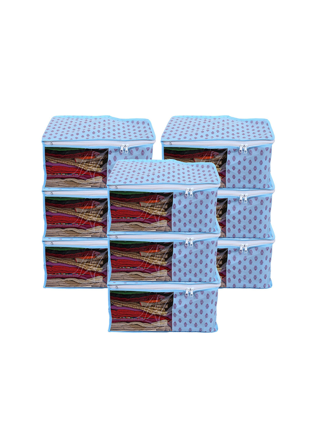 Kuber Industries Pack of 9 Blue Printed Clothes Organizer