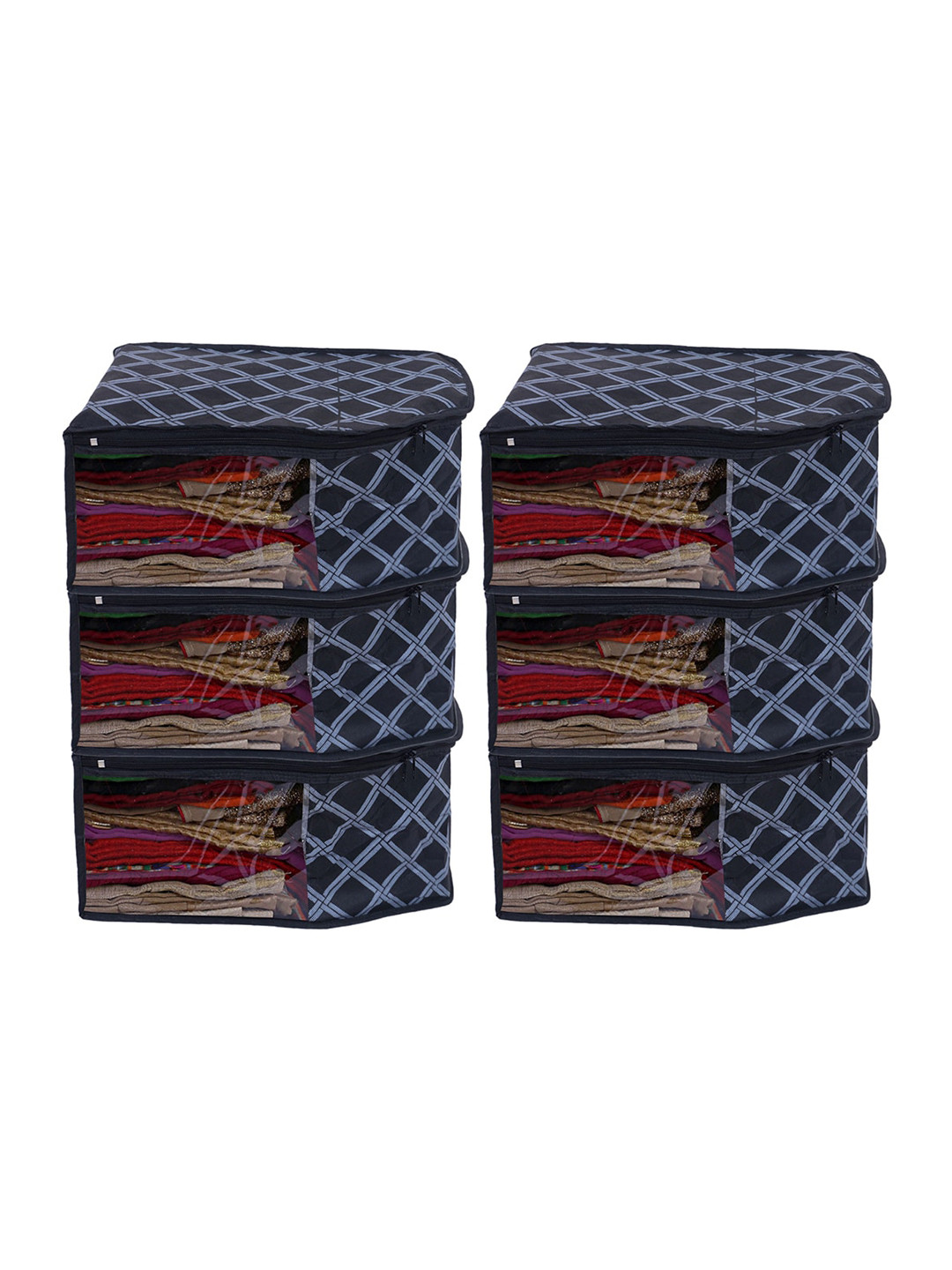 Kuber Industries Set Of 6 Check Print Non-Woven Foldable Traveling Blouse Cover Organisers