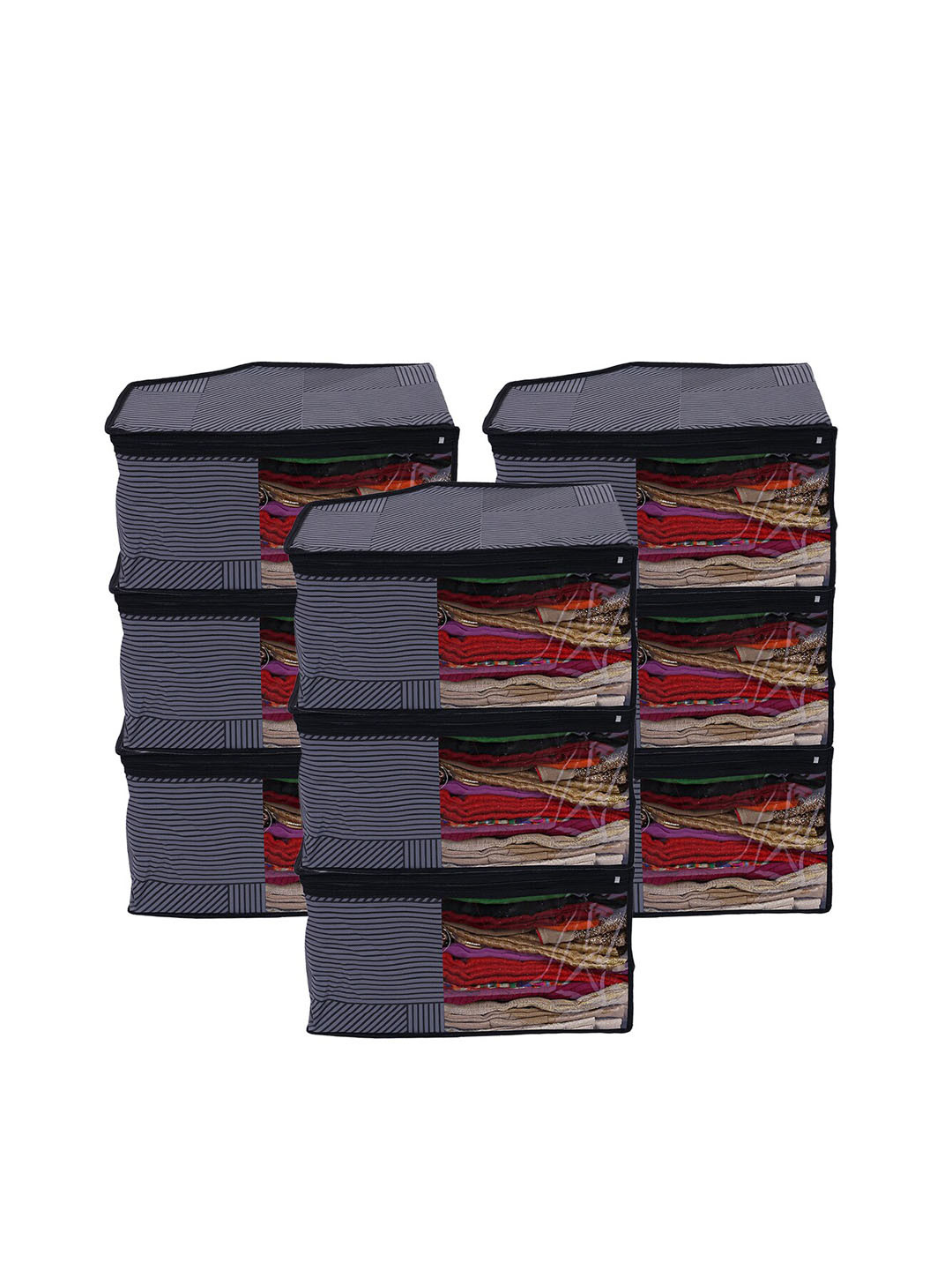 Kuber Industries Set Of 9 Grey Striped Foldable Blouse Cover