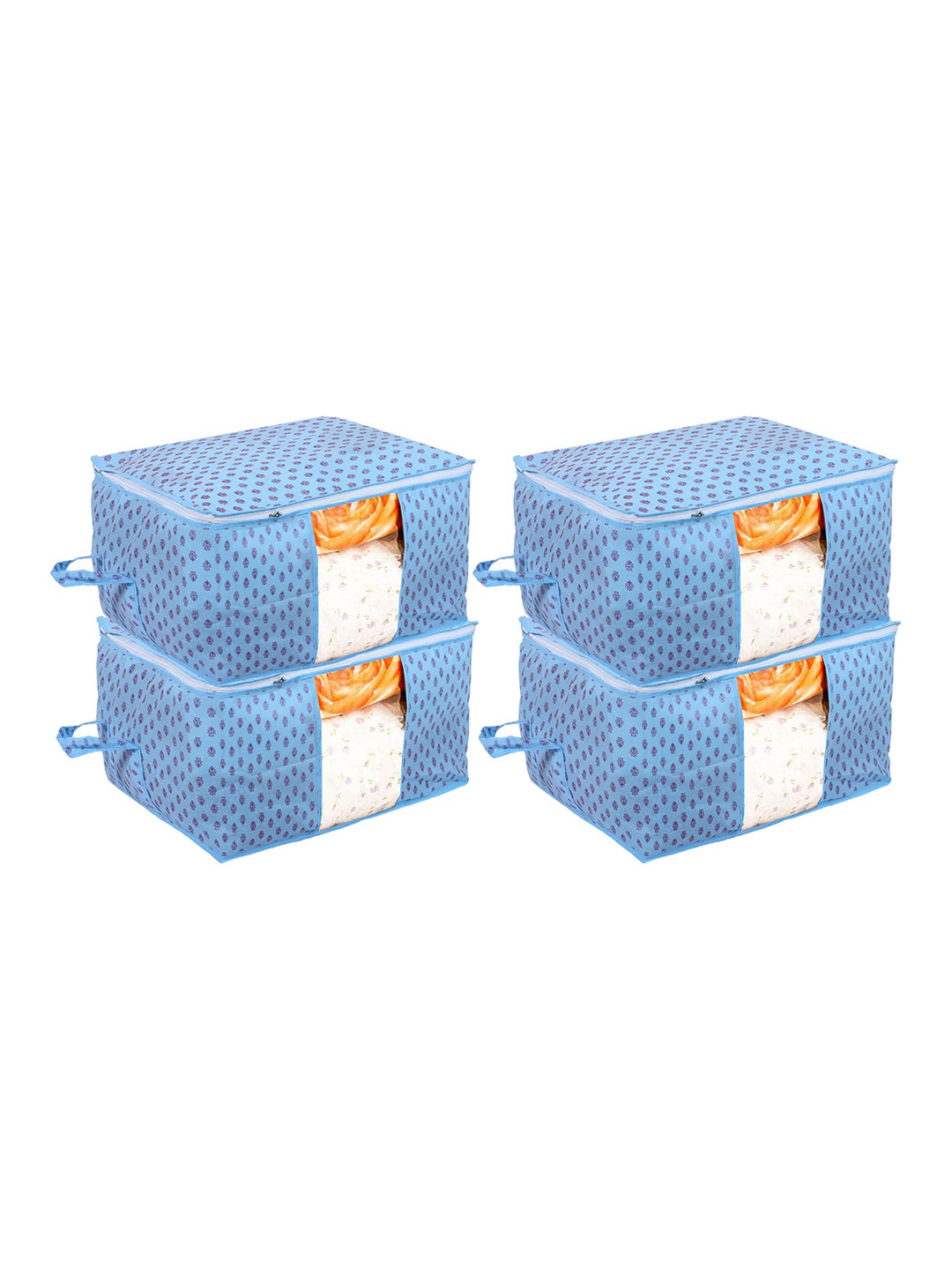 Kuber Industries Set of 4 Blue Printed Blanket Organiser Covers