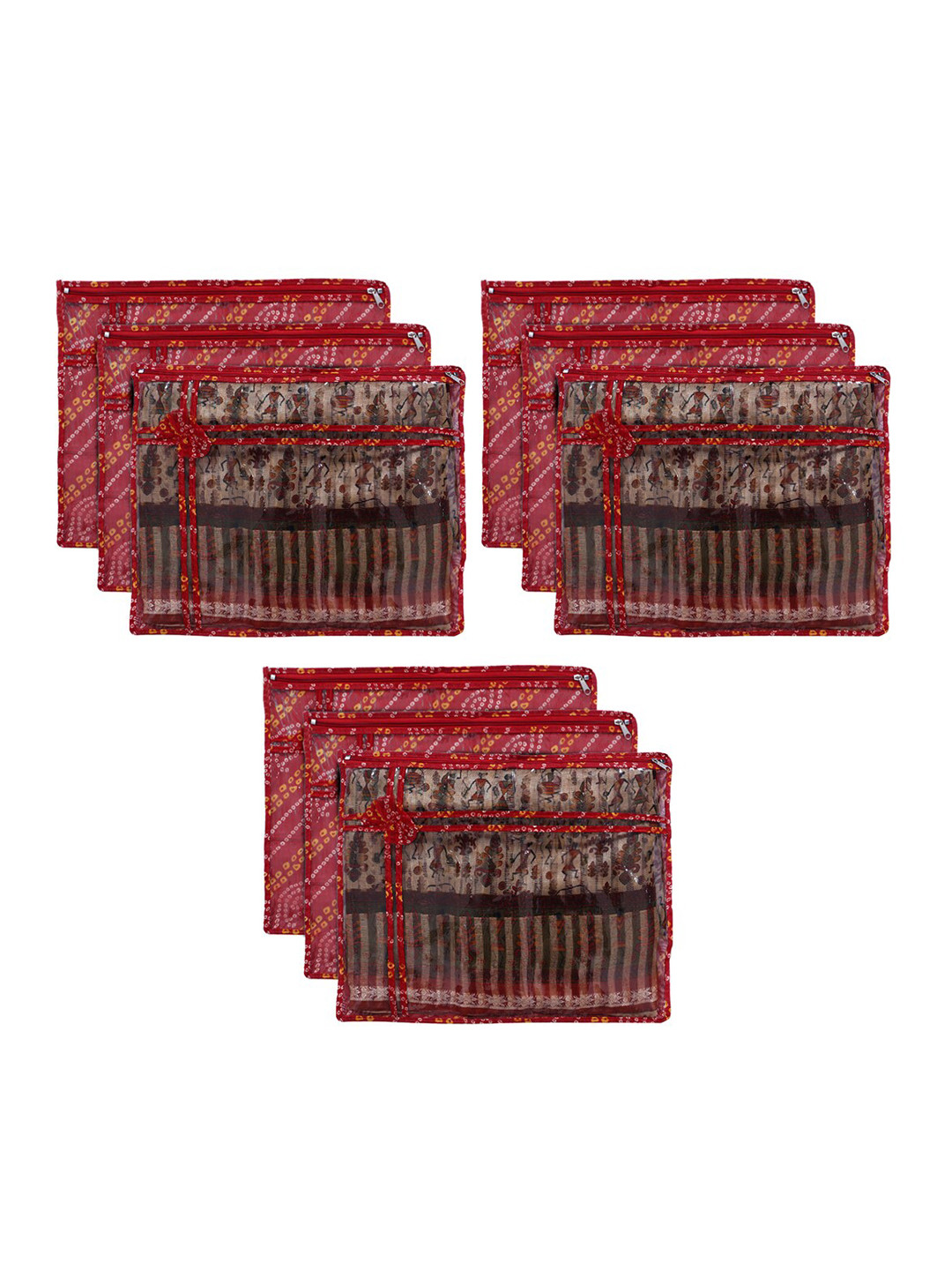 Kuber Industries Set Of 9 Bandhani Printed PVC Foldable Single Saree Organisers