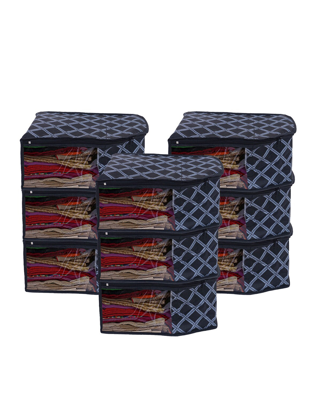 Kuber Industries Set Of 9 Check Print Non-Woven Foldable Traveling Blouse Cover Organisers