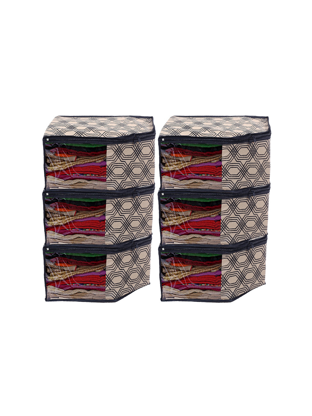 Kuber Industries Set Of 6 Cream-Colored Printed Clothes Organisers