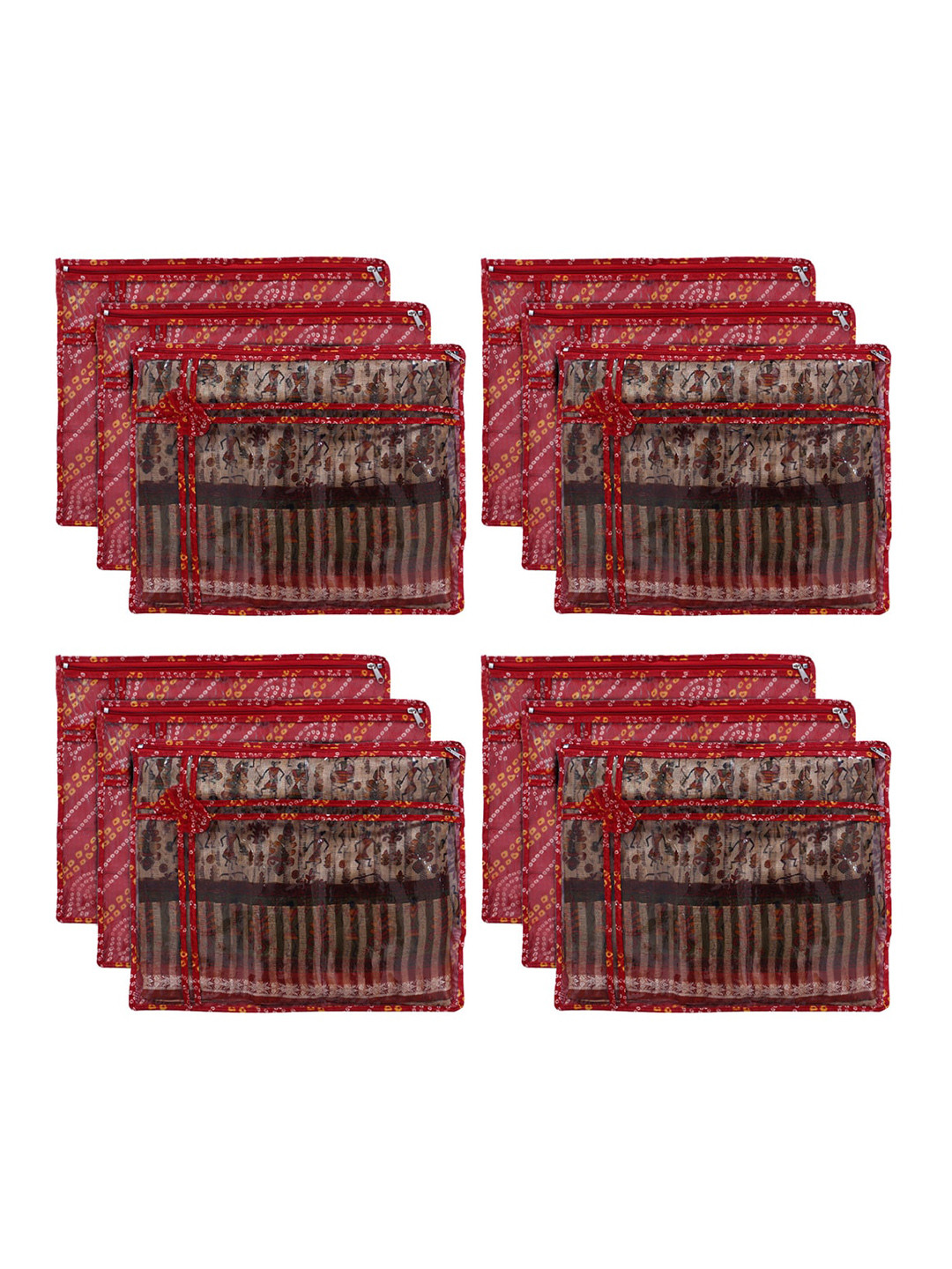 Kuber Industries 12 Pcs Bandhani Print PVC Single Saree Cover Clothes Storage Organisers