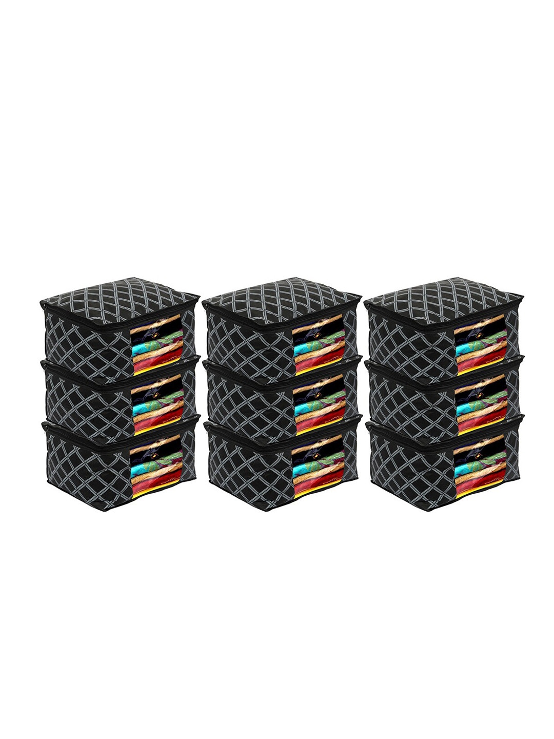 Kuber Industries Pack of 9 Black Check Print Organisers