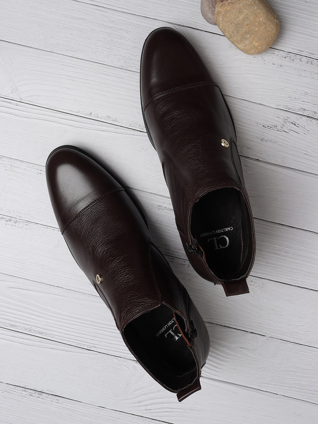 Carlton London Men Brown Block Heels Leather Boots