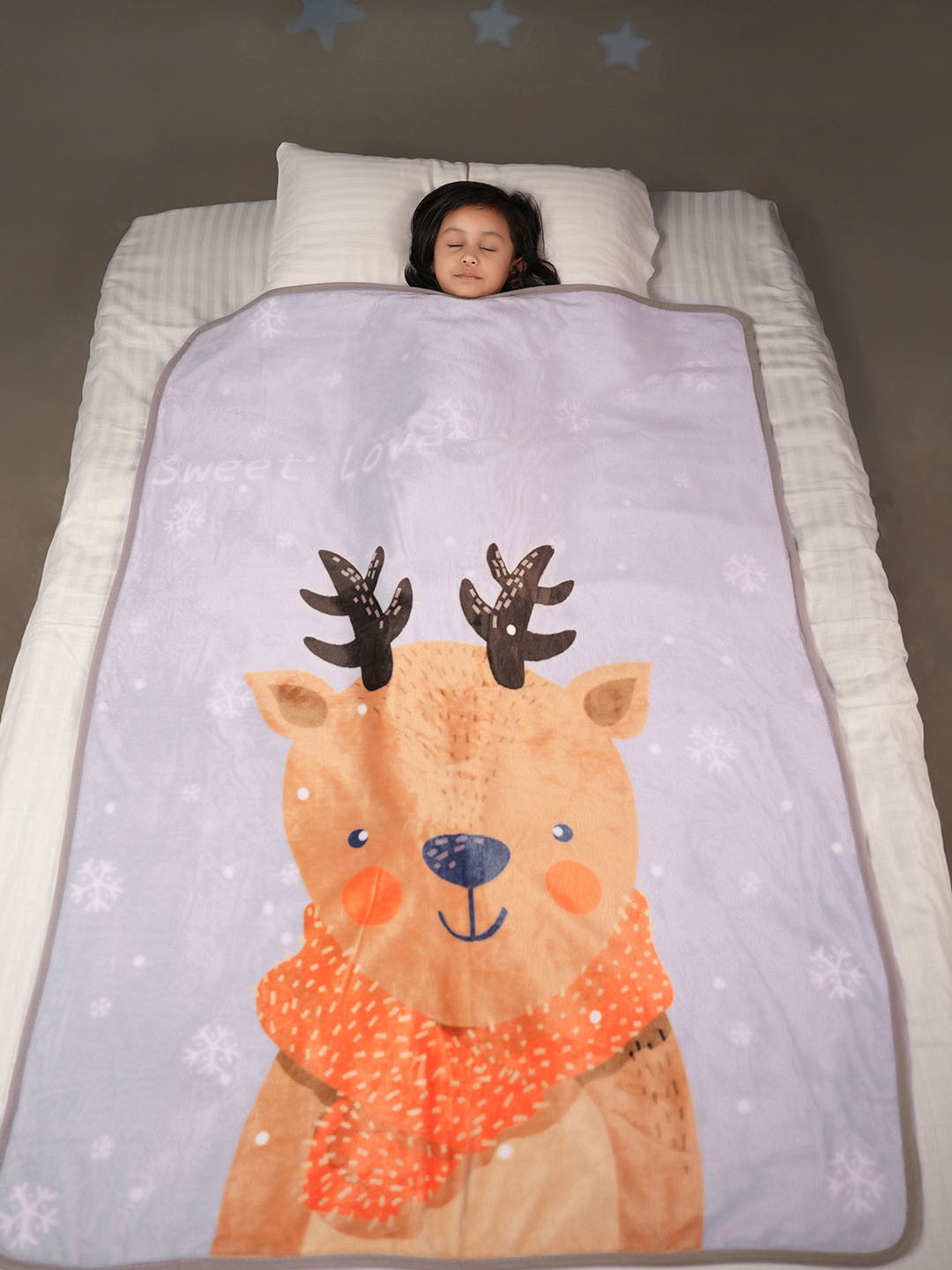 Yellow Bee Kids Unisex Grey & Brown Cartoon Characters AC Room 354 GSM Single Bed Blanket