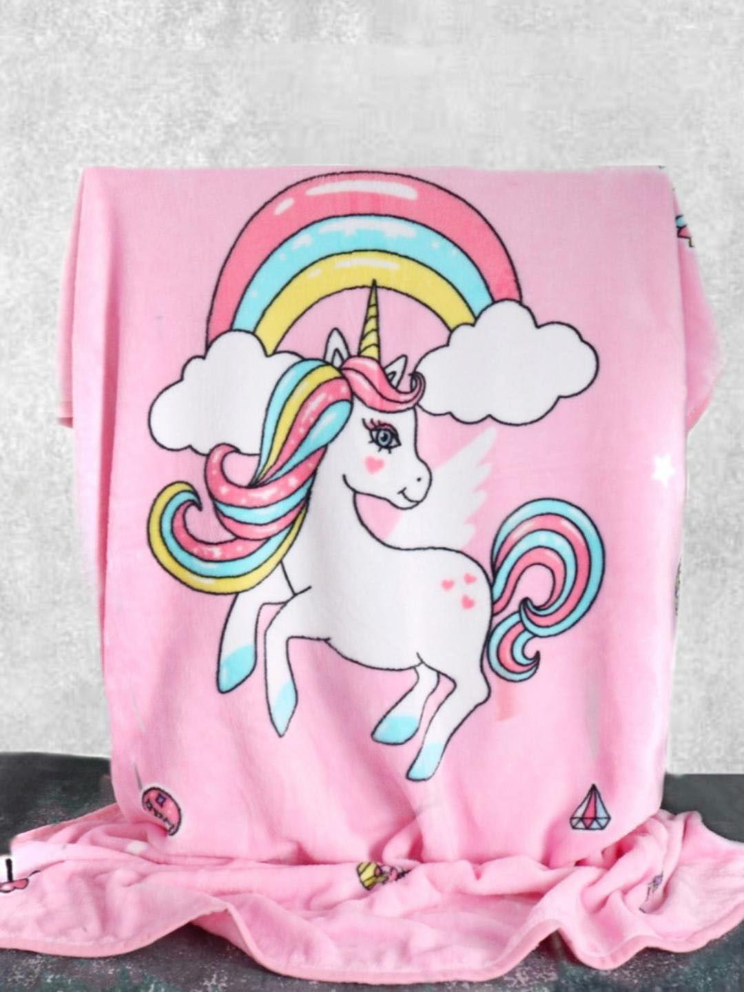 Yellow Bee Unisex Kids 354 GSM Pink & White AC Room Single Bed Blanket