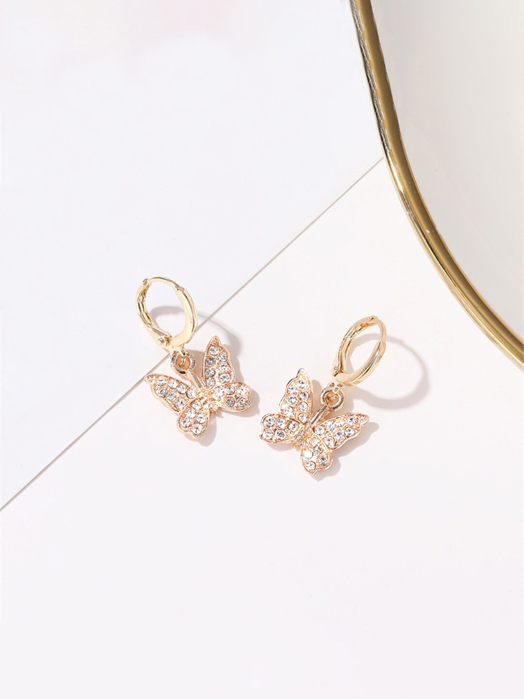 Chimes Rose Butterfly Gold-Plated Crystals Drop Earrings