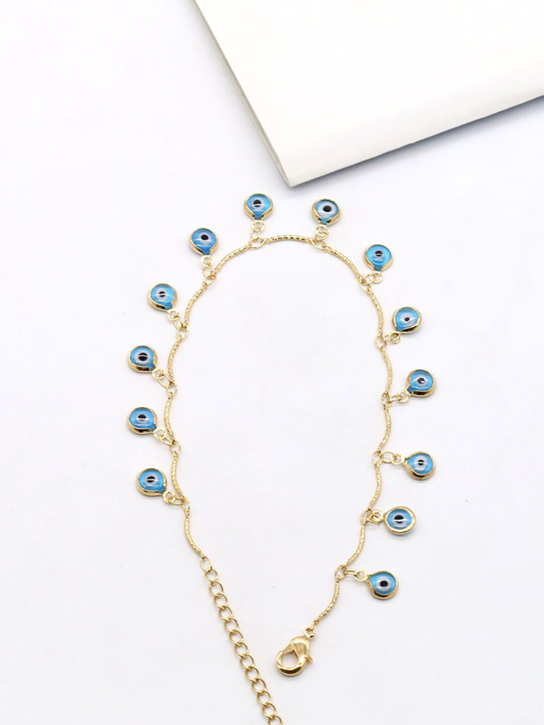 Yellow Chimes Gold-Plated Multilayer Chain Evil Eye Studded Adjustable Anklet