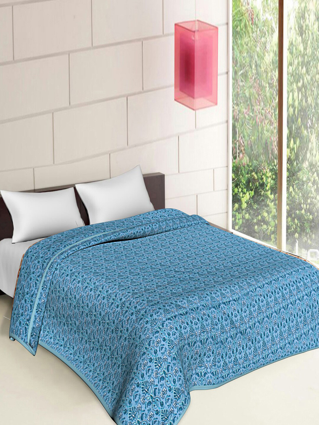 Kuber Industries Green Floral AC Room 300 GSM Double Bed Blanket