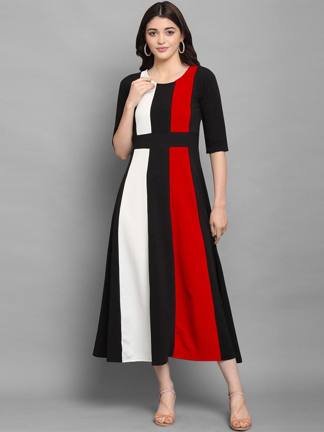 LONDON BELLY Colourblocked A-Line Midi Dress