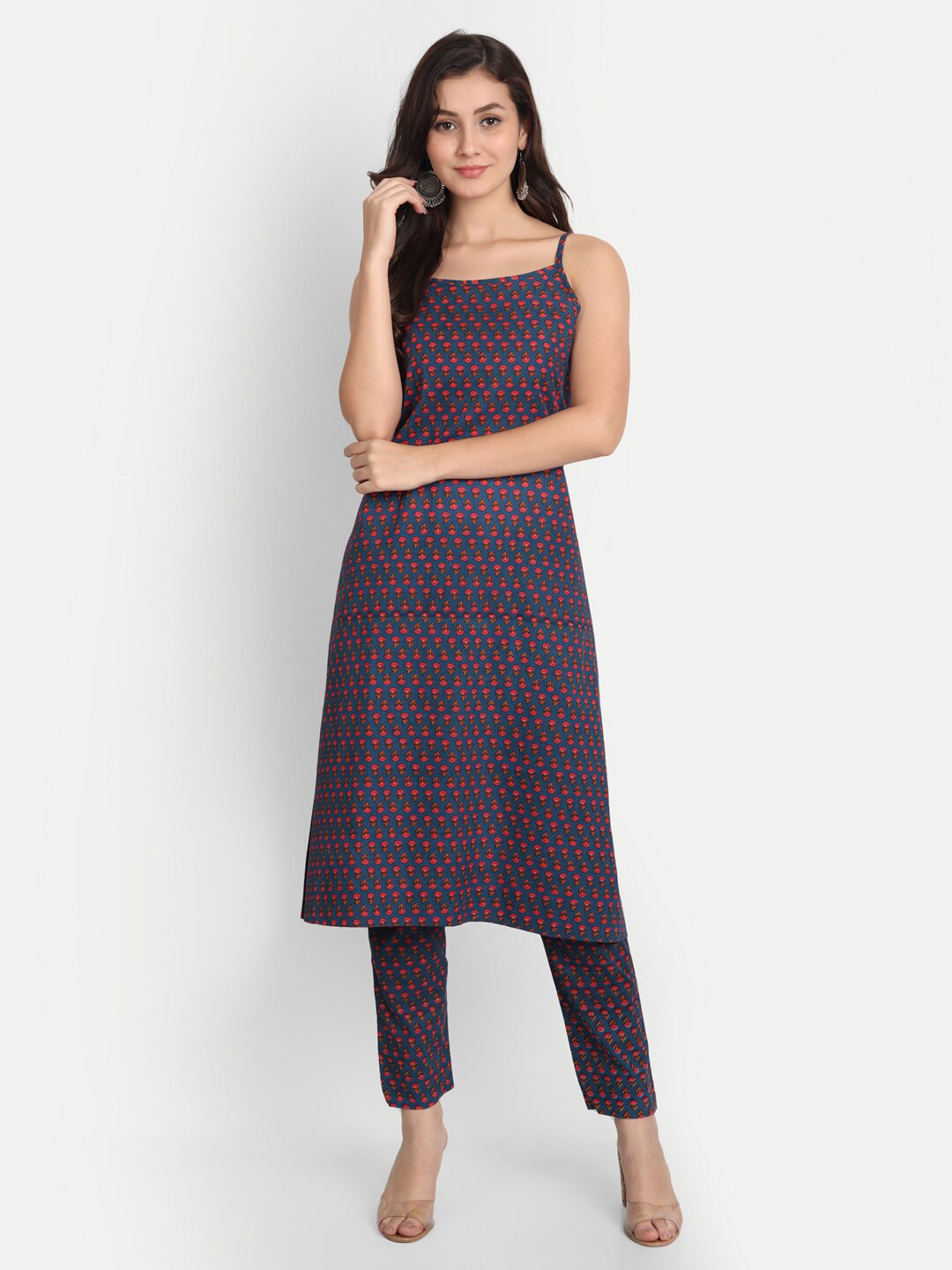 Jilmil Women Purple Floral Printed Pure Cotton Kurta with Trousers