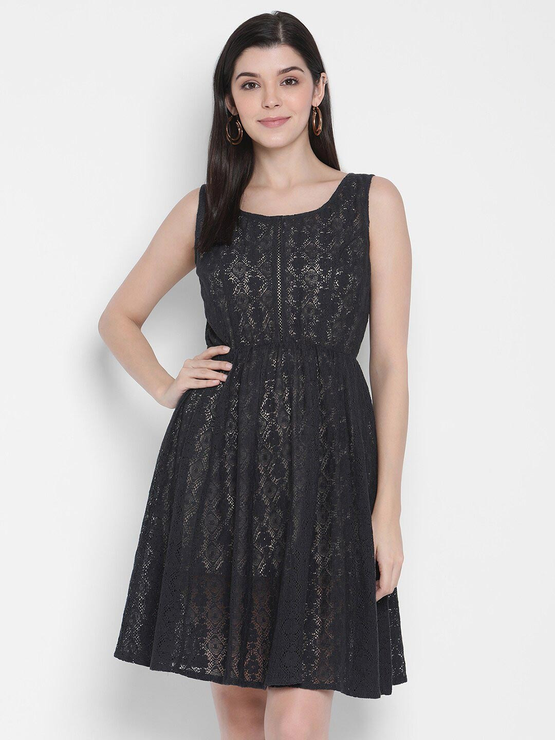 Porsorte Women Navy Blue Self-Design Dress