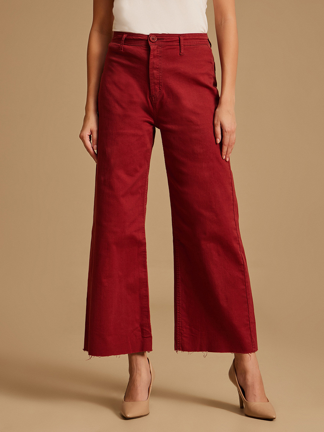 Kazo Women Maroon Flared High-Rise Clean Look Jeans