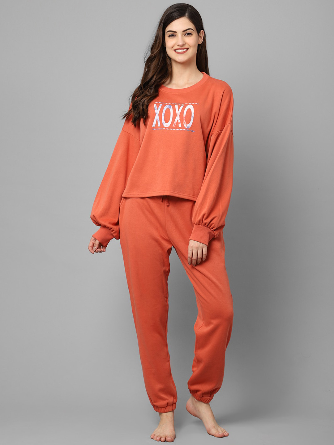 Kanvin Women Rust Printed Night Suit