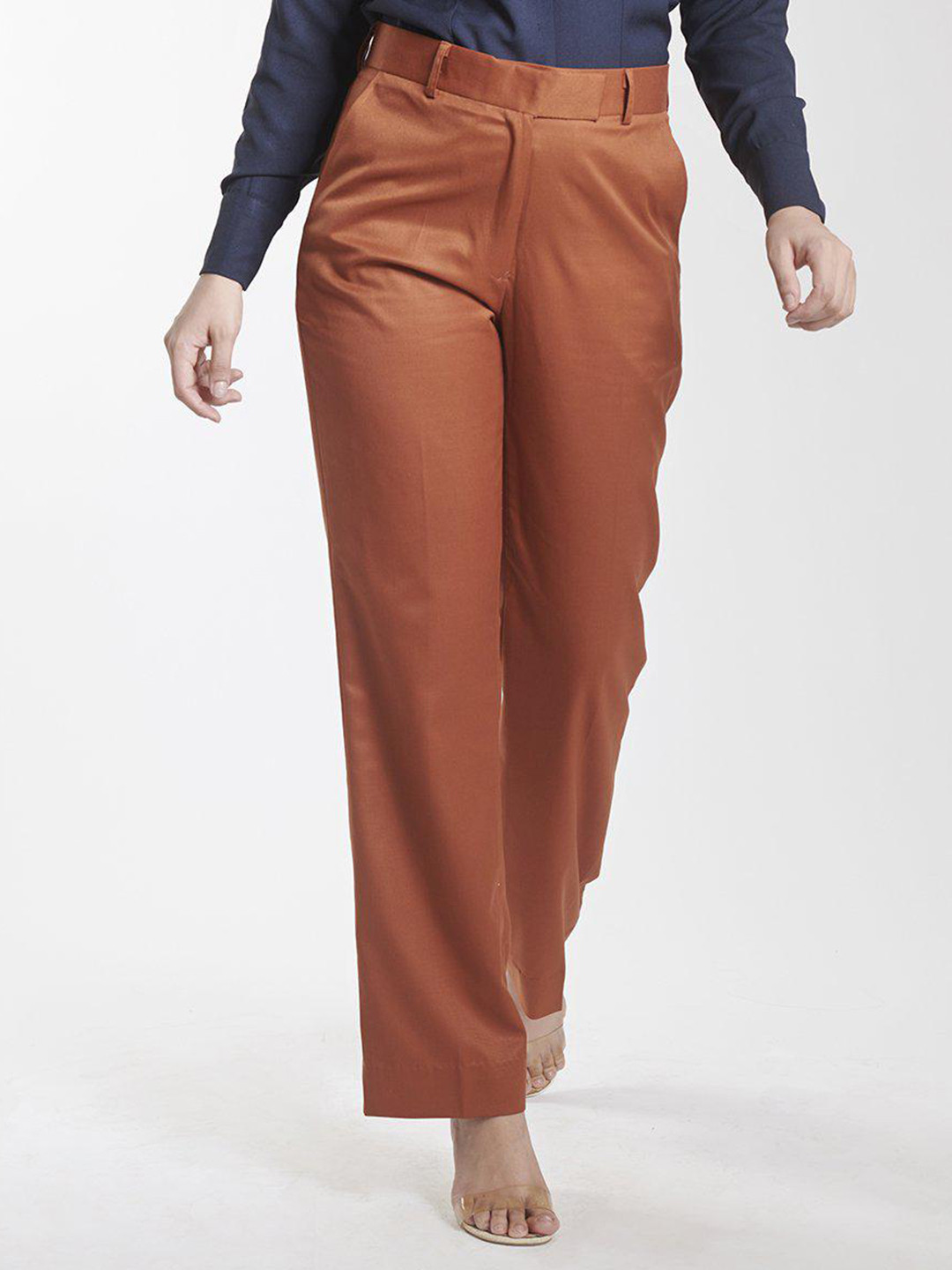 PowerSutra Women Rust Comfort Fit Formal Trousers