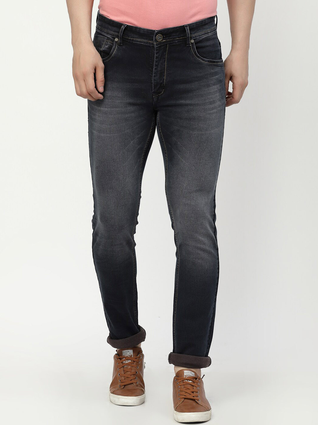 TNG Men Brown Slim Fit Heavy Fade Stretchable Jeans