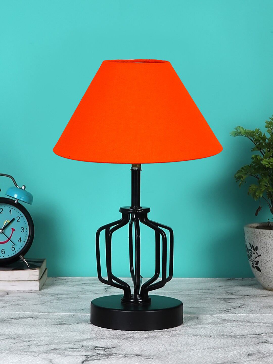 Devansh  Orange Colored  Cotton Table lamp With Iron Base