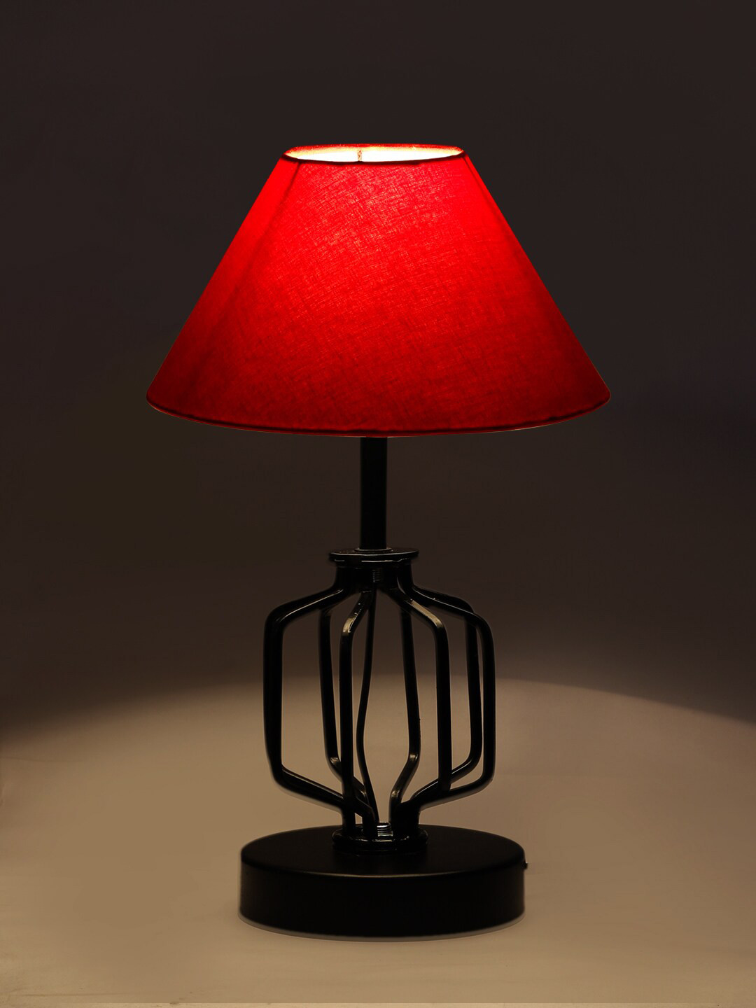 Devansh Red & Black Textured Frustum Shaped Table Lamp