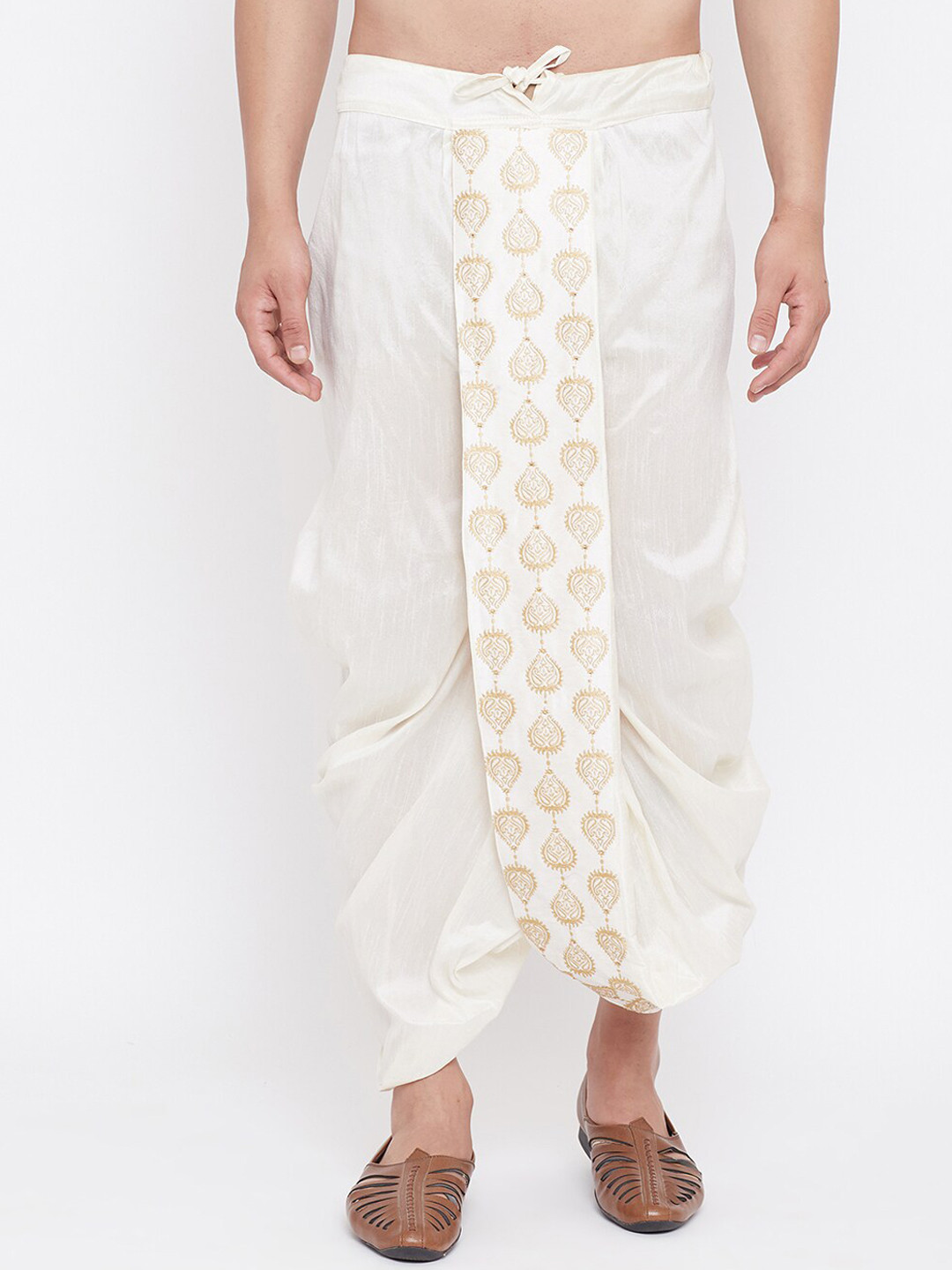 VASTRAMAY Men Cream-Coloured Embroidered Loose-Fit Dhoti Pants