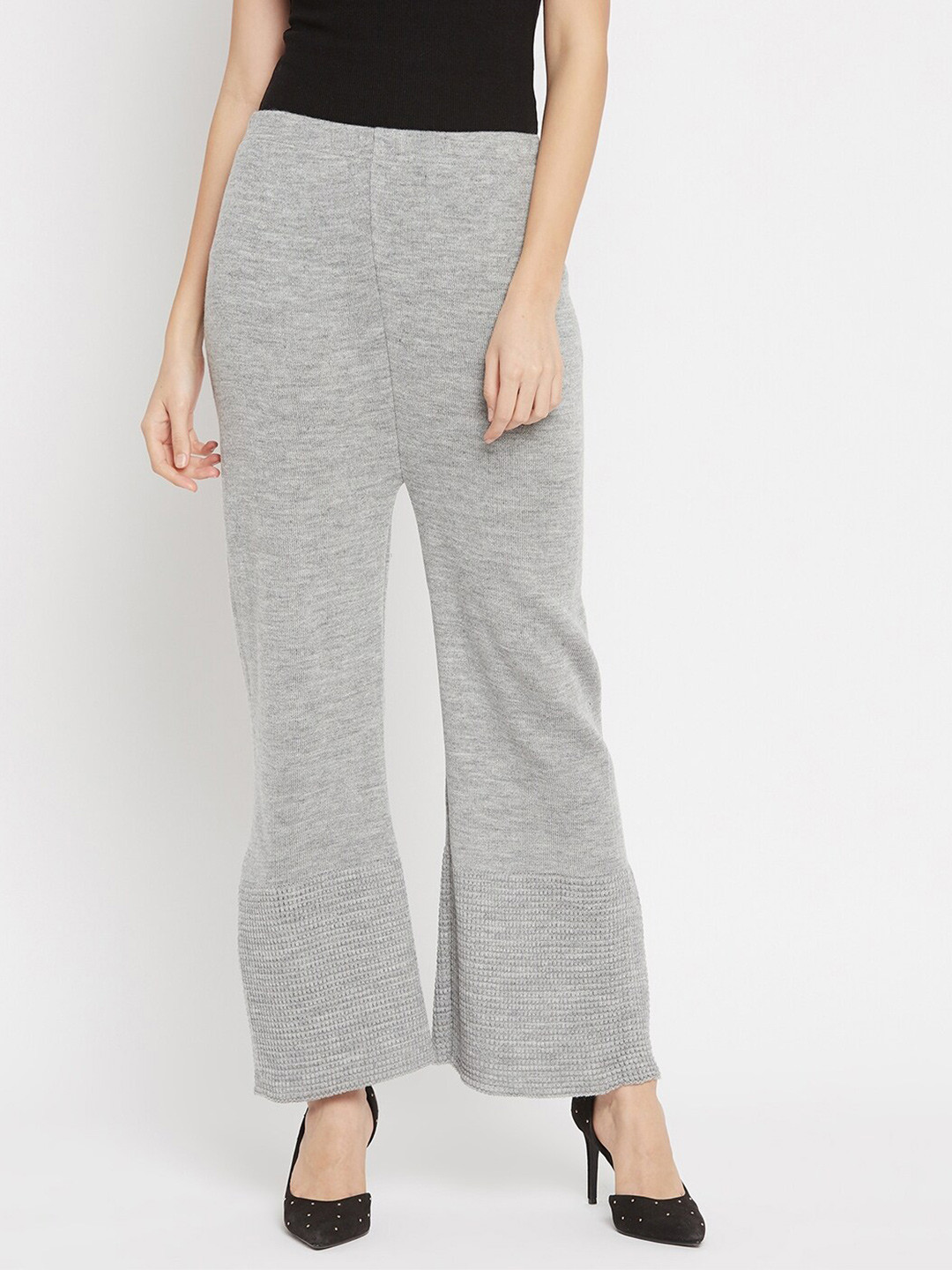 Clora Creation Women Grey Solid Woolen Straight Palazzo