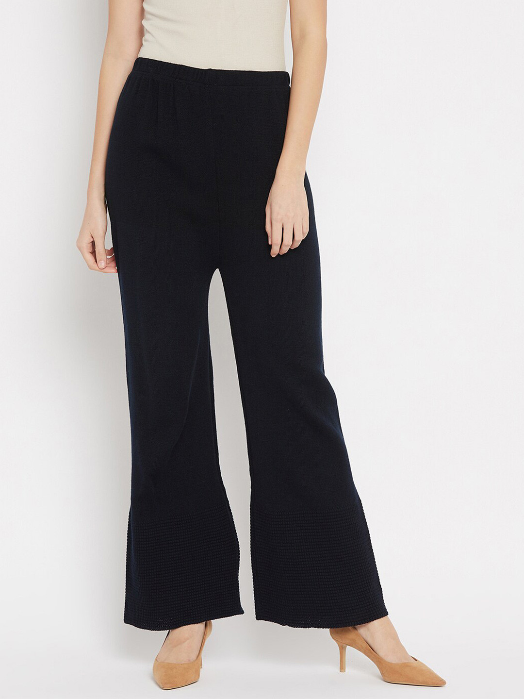 Clora Creation Women Navy Blue Solid Knitted Woolen Palazzos