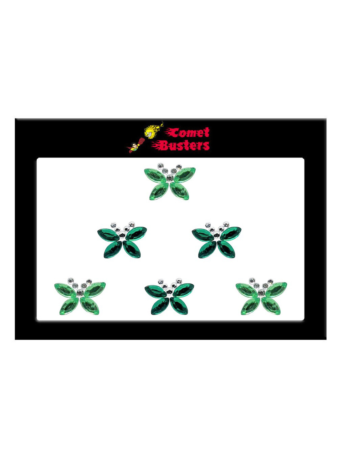 Comet Busters 6 Pcs Embellished Reusable Butterfly-Shaped Bindis - Green