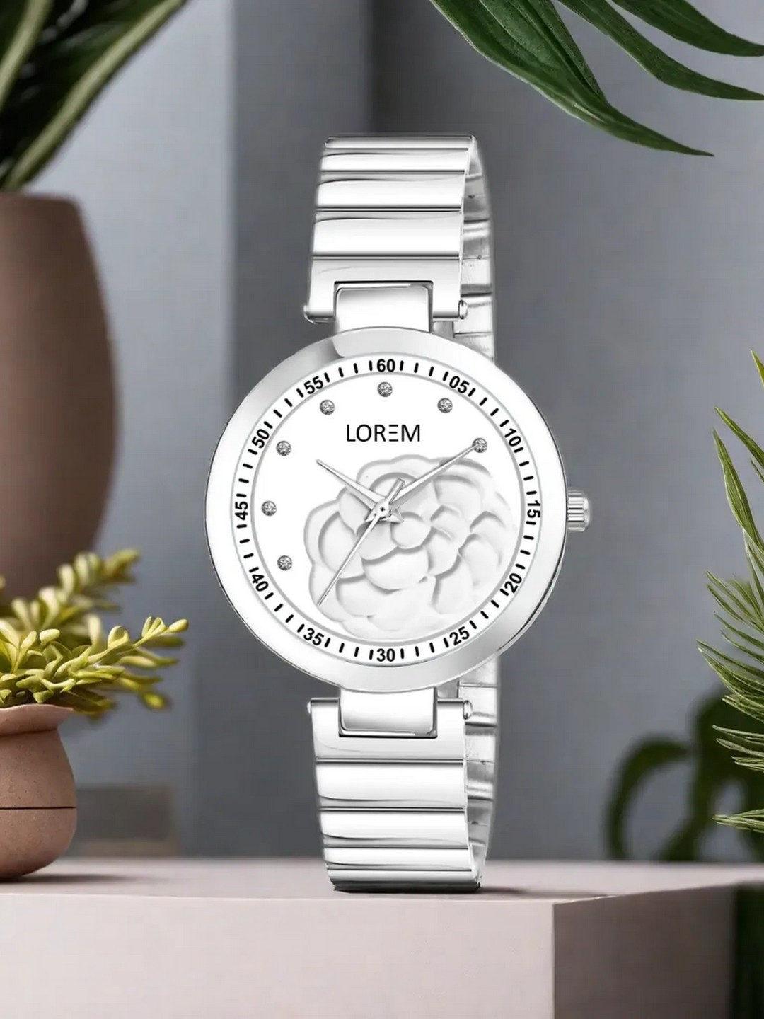 LOREM Women White Printed Dial & Silver Toned Bracelet Style Straps Analogue Watch LR319